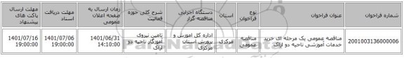 مناقصه، مناقصه عمومی یک مرحله ای خرید خدمات آموزشی ناحیه دو اراک