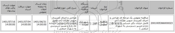 مناقصه، مناقصه عمومی یک مرحله ای طراحی و اجرای کمربندی جنوبی نظرآباد  (حد فاصل خیابان دکتر حسابی تا جاده  تک زارع و مسیر دسترسی به شهرک صنعتی )