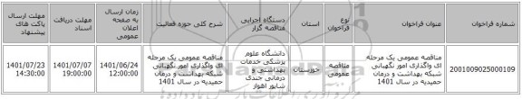 مناقصه، مناقصه عمومی یک مرحله ای واگذاری امور نگهبانی شبکه بهداشت و درمان حمیدیه در سال 1401