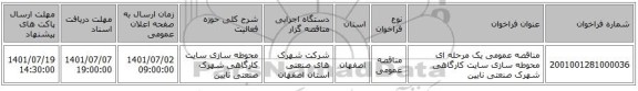 مناقصه، مناقصه عمومی یک مرحله ای محوطه سازی سایت کارگاهی شهرک صنعتی نایین