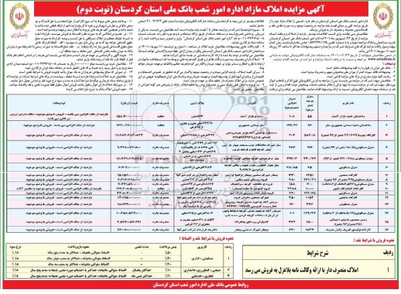 مزایده فروش املاک- نوبت دوم