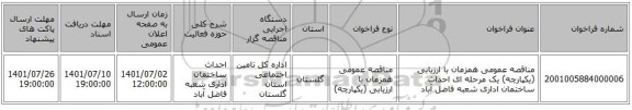 مناقصه، مناقصه عمومی همزمان با ارزیابی (یکپارچه) یک مرحله ای احداث ساختمان اداری شعبه فاضل آباد