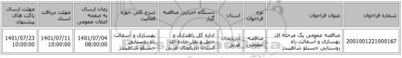 مناقصه، مناقصه عمومی یک مرحله ای بهسازی و آسفالت راه روستایی حسنلو شاهیندژ