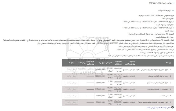 مزایده انواع نایلون و مشمع ضایعاتی سفید و رنگی درهم و...