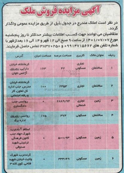 مزایده فروش ملک