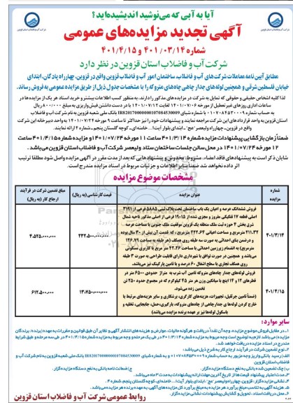 مزایده فروش ششدانگ عرصه و اعیان یکباب ساختمان ..... تجدید