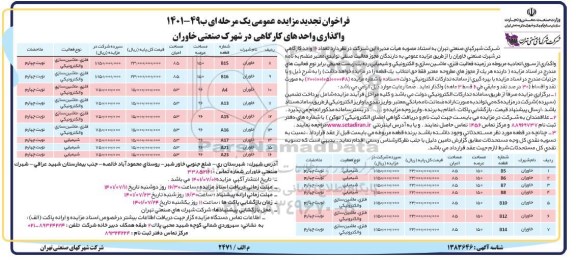تجدید مزایده تعداد 16 واحد کارگاهی 