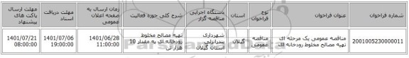 مناقصه، مناقصه عمومی یک مرحله ای تهیه مصالح مخلوط رودخانه ای
