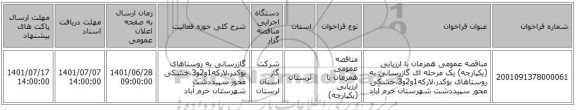 مناقصه، مناقصه عمومی همزمان با ارزیابی (یکپارچه) یک مرحله ای گازرسانی به روستاهای بوکدر،لارکه1و2و3،خشکی محور سپیددشت شهرستان خرم آباد