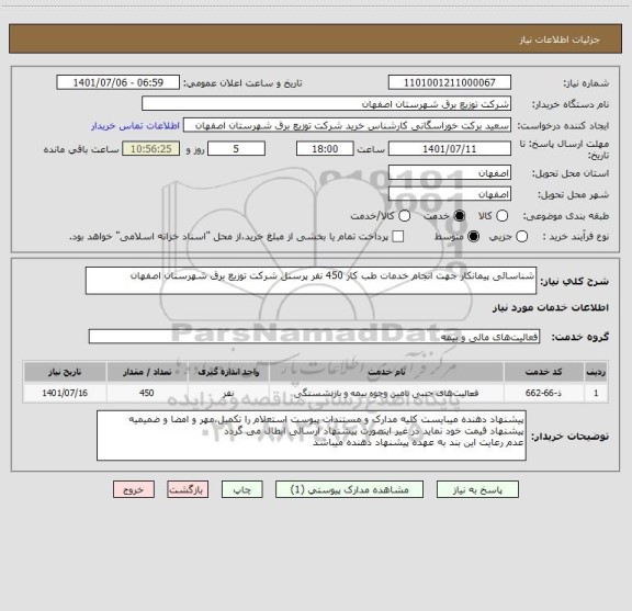استعلام شناسائی پیمانکار جهت انجام خدمات طب کار 450 نفر پرسنل شرکت توزیع برق شهرستان اصفهان