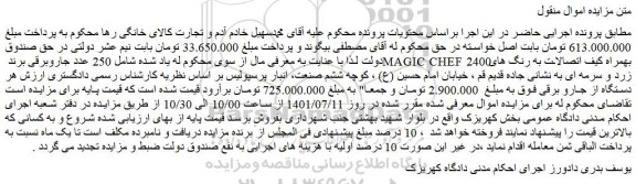 مزایده 250 عدد جاروبرقی برند MAGIC CHEF 2400 بهمراه کیف اتصالات