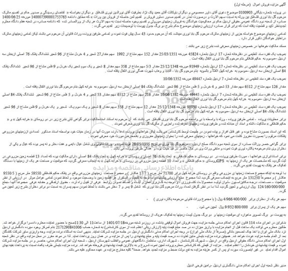 مزایده ششدانگ پلاک 84 اصلی