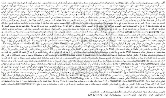مزایده فروش ملک قطعه 54 تفکیکی به پلاک ثبتی 3137 فرعی از 162 اصلی 