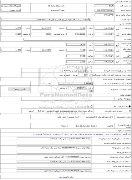 مزایده ،  واگذاری شش دانگ 9باب غرف بازار روز اطلس  متعلق به شهرداری ملارد  -مزایده واحد تجاری  - استان تهران