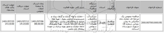 مناقصه، مناقصه عمومی یک مرحله ای حفاری چاه مکانیکی به روش دورانی شماره 18 شهری شهرستان  اسدآباد