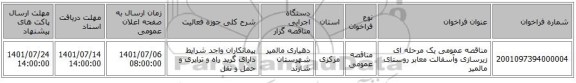 مناقصه، مناقصه عمومی یک مرحله ای زیرسازی  وآسفالت معابر روستای مالمیر