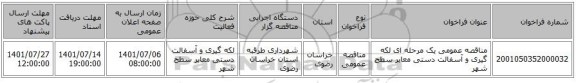 مناقصه، مناقصه عمومی یک مرحله ای لکه گیری و آسفالت دستی معابر سطح شهر