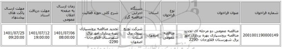 مناقصه، مناقصه عمومی دو مرحله ای تجدید مناقصه برونسپاری بهره برداری امور برق شهرستان  فلاورجان -2290