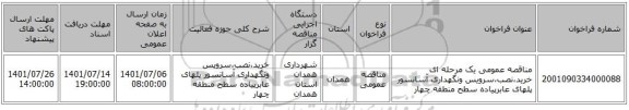 مناقصه، مناقصه عمومی یک مرحله ای خرید،نصب،سرویس ونگهداری آسانسور پلهای عابرپیاده سطح منطقه چهار