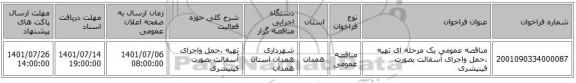 مناقصه، مناقصه عمومی یک مرحله ای تهیه ،حمل واجرای آسفالت بصورت فینیشری