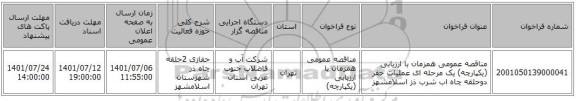 مناقصه، مناقصه عمومی همزمان با ارزیابی (یکپارچه) یک مرحله ای عملیات حفز دوحلقه چاه اب شرب ذز اسلامشهز