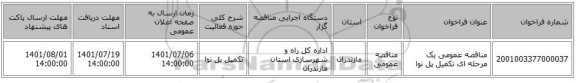 مناقصه، مناقصه عمومی یک مرحله ای تکمیل پل نوا
