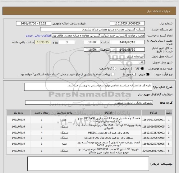 استعلام ایارن کد ها مشابه میباشند تمامی موارد درخواستی به پیوست میباشند.