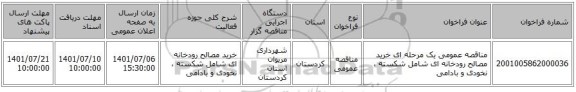 مناقصه، مناقصه عمومی یک مرحله ای خرید مصالح رودخانه ای شامل شکسته ، نخودی و بادامی