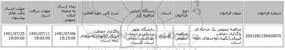 مناقصه، مناقصه عمومی یک مرحله ای واگذاری حفاظت فیزیکی(نگهبان)واحدهای تابعه استان