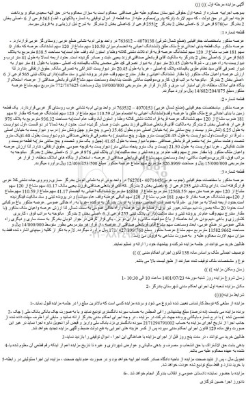 مزایده ششدانگ عرصه که مقدار 9 سهم 181 ضرب مشاع از 120 سهم