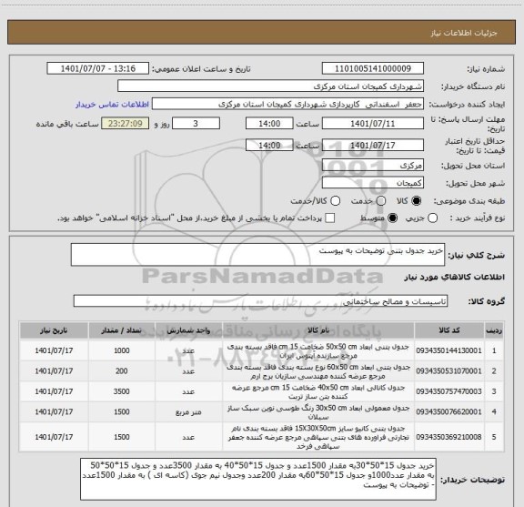 استعلام خرید جدول بتنی توضیحات به پیوست