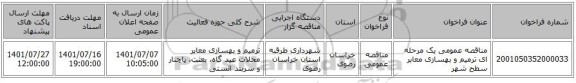 مناقصه، مناقصه عمومی یک مرحله ای ترمیم و بهسازی معابر سطح شهر