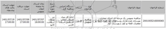 مناقصه، مناقصه عمومی یک مرحله ای اجرای عملیات بهسازی طرح هادی روستاهای کوار کهنه، قلعه نو مظفری، قلعه نو کوار شهرستان کوار