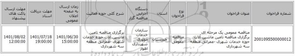 مناقصه، مناقصه عمومی یک مرحله ای برگزاری مناقصه تامین ماشین آلات حوزه خدمات شهری -عمرانی  منطقه سه شهرداری