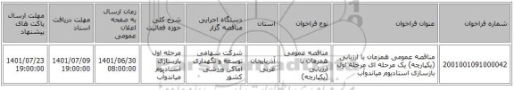 مناقصه، مناقصه عمومی همزمان با ارزیابی (یکپارچه) یک مرحله ای مرحله اول بازسازی استادیوم میاندوآب