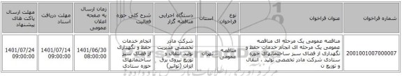 مناقصه، مناقصه عمومی یک مرحله ای مناقصه عمومی یک مرحله ای انجام خدمات حفظ و نگهداری از فضای سبز ساختمانهای حوزه ستادی شرکت مادر تخصصی تولید ، انتقال و توزیع ن