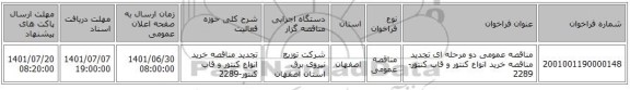 مناقصه، مناقصه عمومی دو مرحله ای تجدید مناقصه خرید انواع کنتور و قاب کنتور-2289