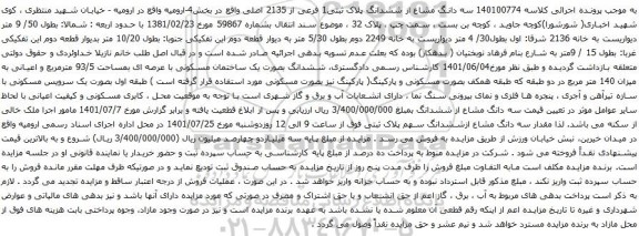 آگهی مزایده سه دانگ مشاع از ششدانگ پلاک ثبتی1 فرعی از 2135 اصلی