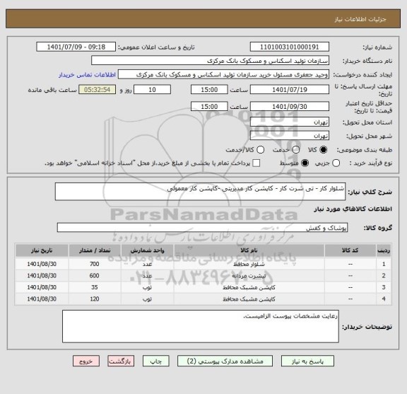 استعلام شلوار کار - تی شرت کار - کاپشن کار مدیریتی -کاپشن کار معمولی