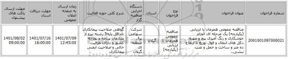 مناقصه، مناقصه عمومی همزمان با ارزیابی (یکپارچه) یک مرحله ای انجام جوشکاری و رنگ آمیزی پیچ و مهره دکل های انتقال و فوق توزیع تا ارتفاع ده متر و ساخت و حمل و نصب نبشی..