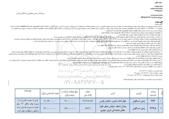 مزایده فروش املاک 