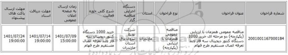 مناقصه، مناقصه عمومی همزمان با ارزیابی (یکپارچه) دو مرحله ای خرید 1000 دستگاه کنتور دیجیتال سه فاز چند تعرفه اتصال مستقیم طرح فهام