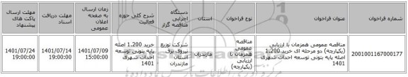مناقصه، مناقصه عمومی همزمان با ارزیابی (یکپارچه) دو مرحله ای خرید 1.200 اصله پایه بتونی توسعه احداث شهری 1401