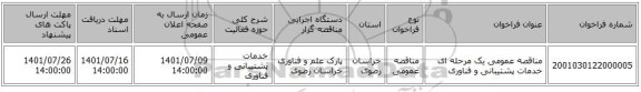 مناقصه، مناقصه عمومی یک مرحله ای خدمات پشتیبانی و فناوری