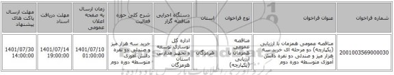مناقصه، مناقصه عمومی همزمان با ارزیابی (یکپارچه) دو مرحله ای خرید سه هزار میز و صندلی دو نفره دانش آموزی متوسطه دوره دوم