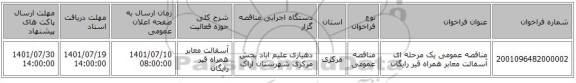 مناقصه، مناقصه عمومی یک مرحله ای آسفالت معابر همراه قیر رایگان
