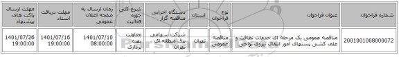 مناقصه، مناقصه عمومی یک مرحله ای خدمات نظافت و علف کشی پستهای امور انتقال نیروی نواحی