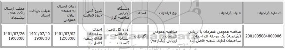 مناقصه، مناقصه عمومی همزمان با ارزیابی (یکپارچه) یک مرحله ای احداث ساختمان اداری شعبه فاضل آباد