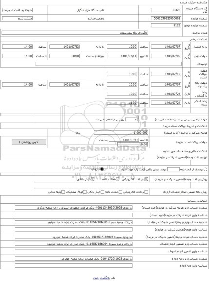مزایده ، واگذاری بوفه بیمارستان