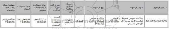 مناقصه، مناقصه عمومی همزمان با ارزیابی (یکپارچه) یک مرحله ای  احداث کانال دوراهی ایسینی
